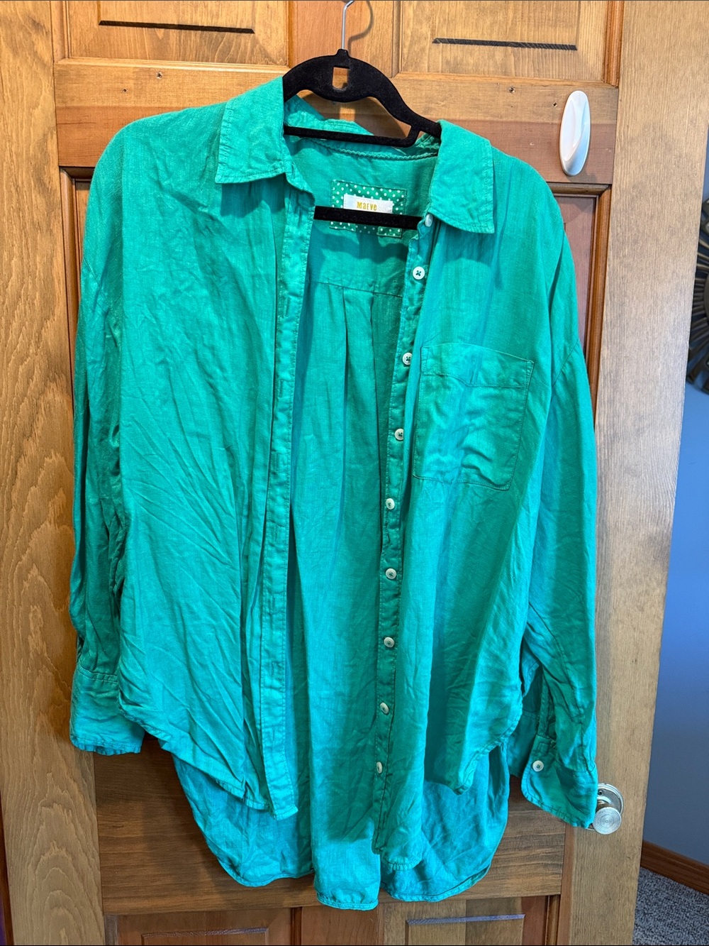Maeve Teal Green Long-Sleeve Button-Down Shirt